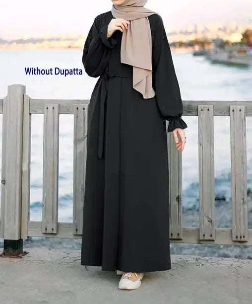 Buraque Designer Polyester Solid Abaya (Black)