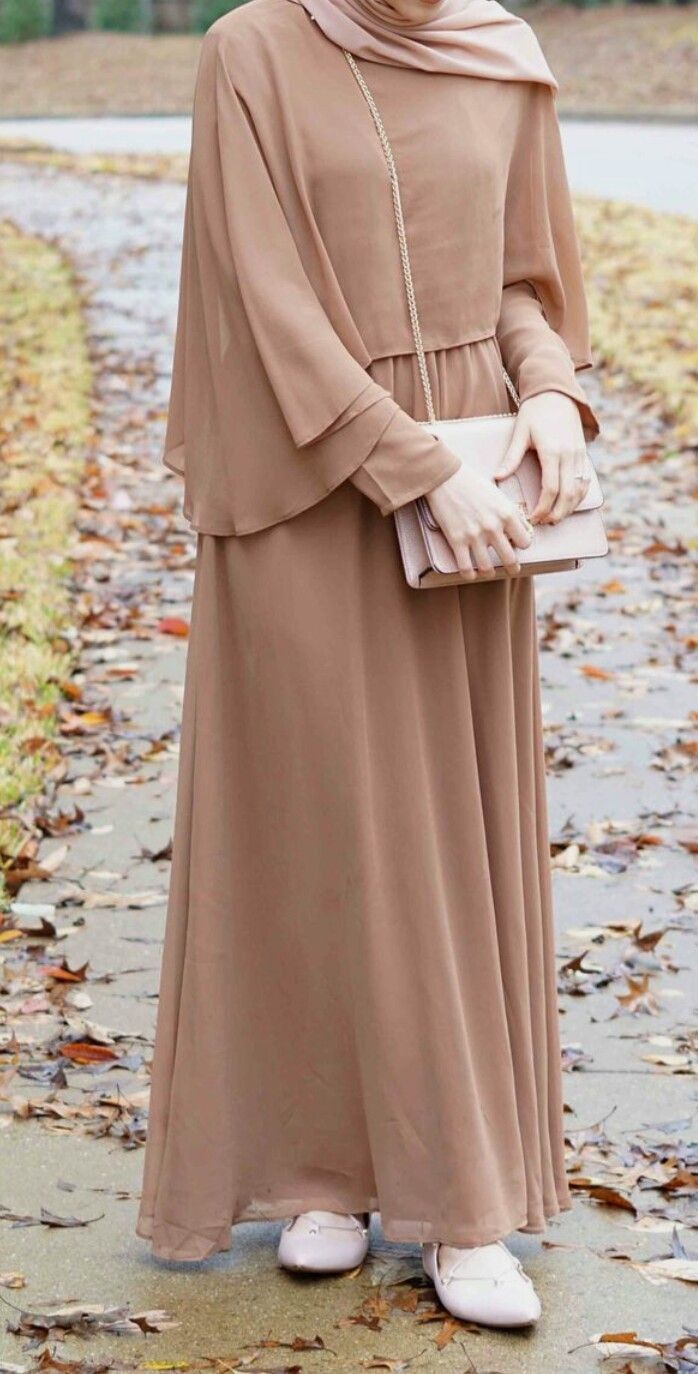 Light Brown Layered Chiffon Abaya with Hijab