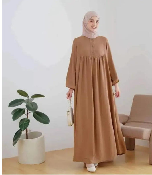 Caramel Brown Gathered Nida Abaya with Hijab