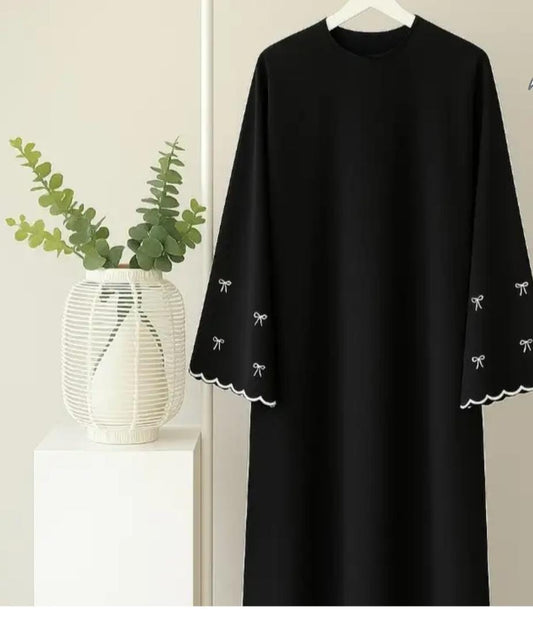 Black Embroidered Nida Abaya with Hijab