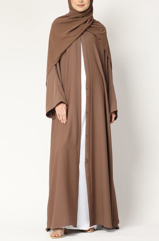 Brown Front-Open Nida Abaya with Hijab