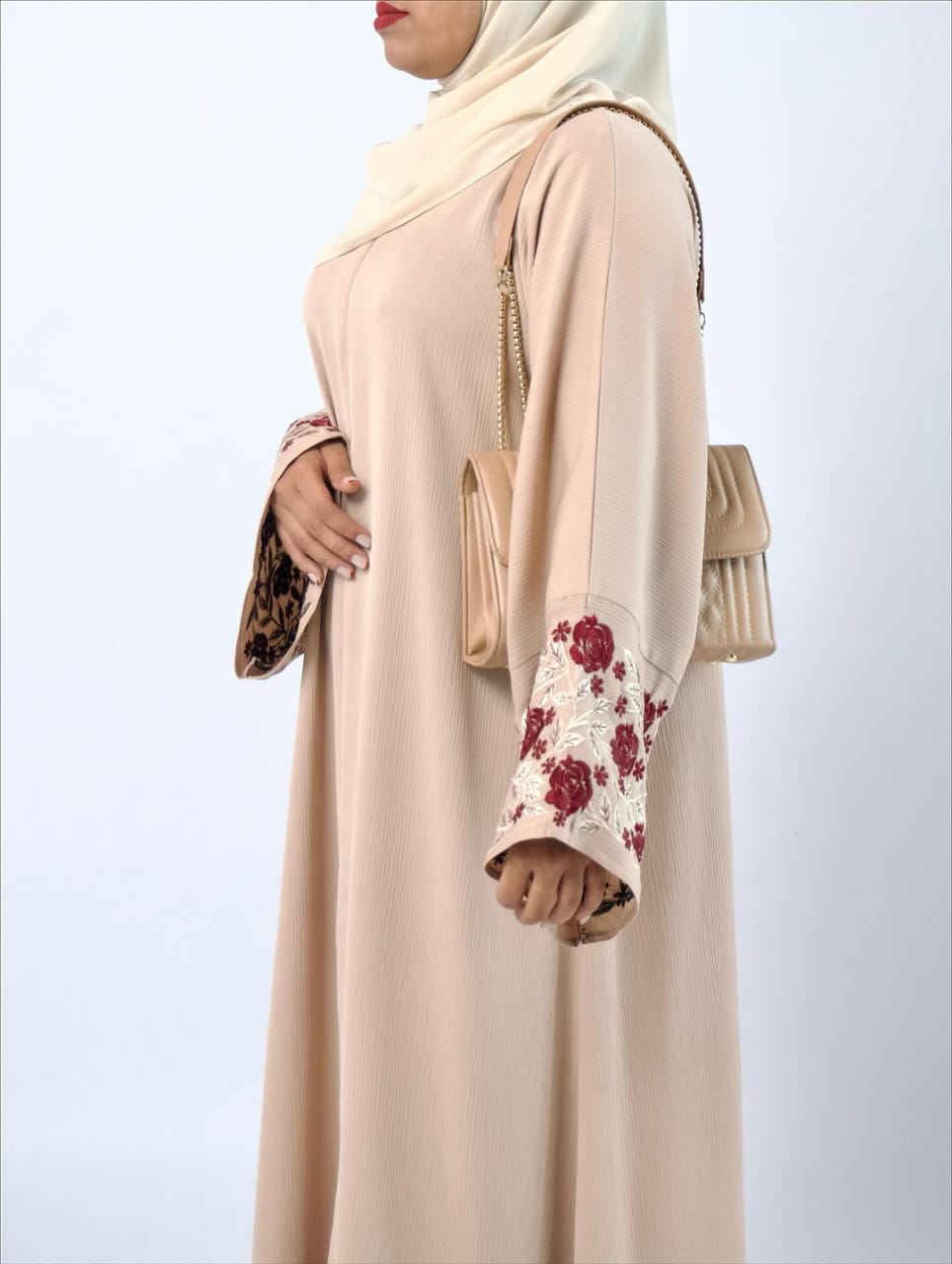 Beige Embroidered Sleeve Abaya