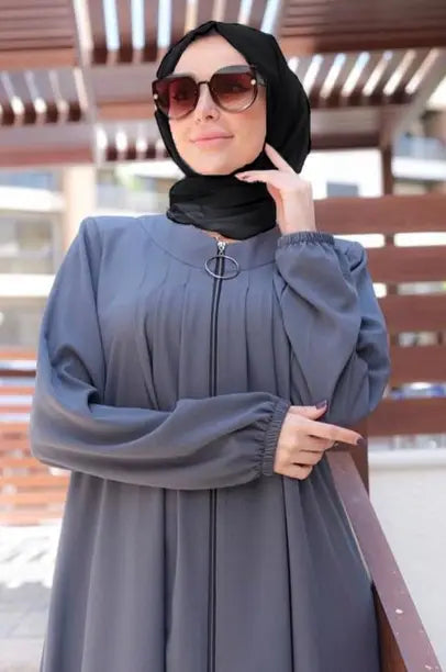 Grey Zipper Burqa with Hijab