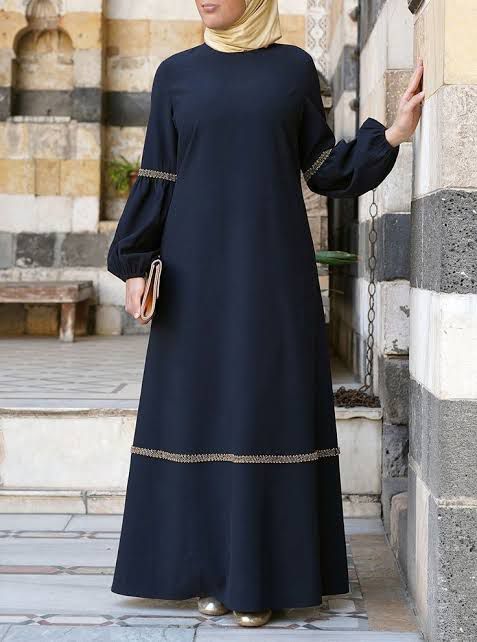 Navy Blue Embellished Modest Abaya