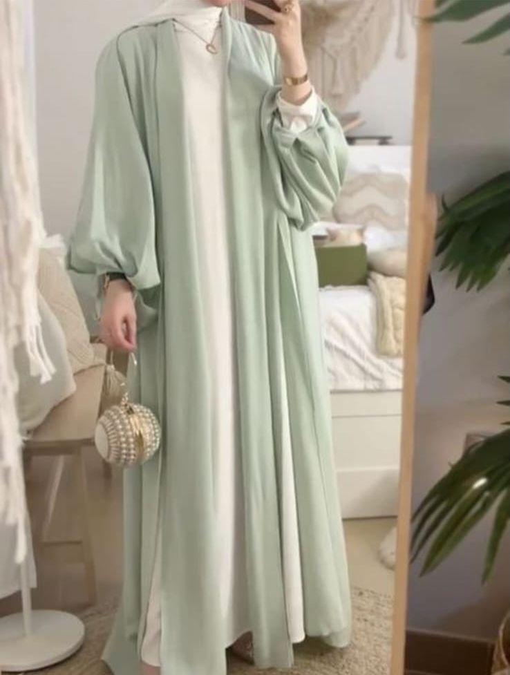 Pastel Mint Open Abaya with Inner Dress