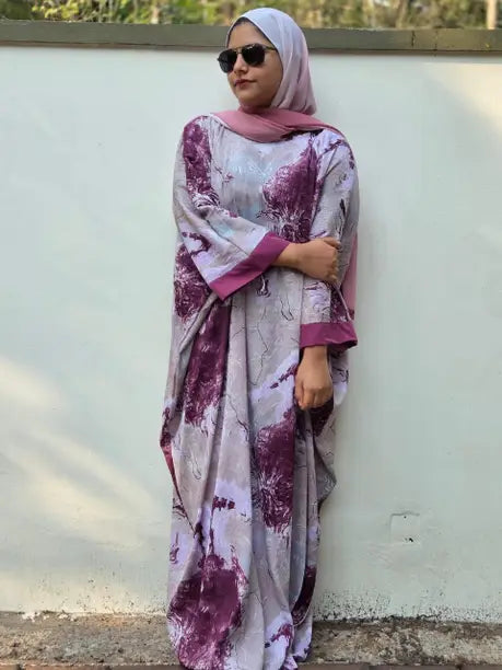 Cotton Blend Solid Abaya  (Purple, Multicolor)