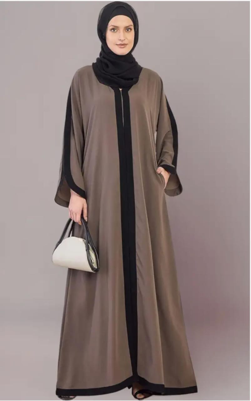 Dual-Tone Coffee Brown & Black Nida Abaya with Hijab