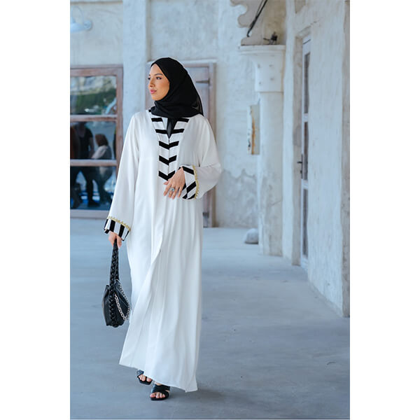 White Nida Abaya with Black Detailing and Hijab