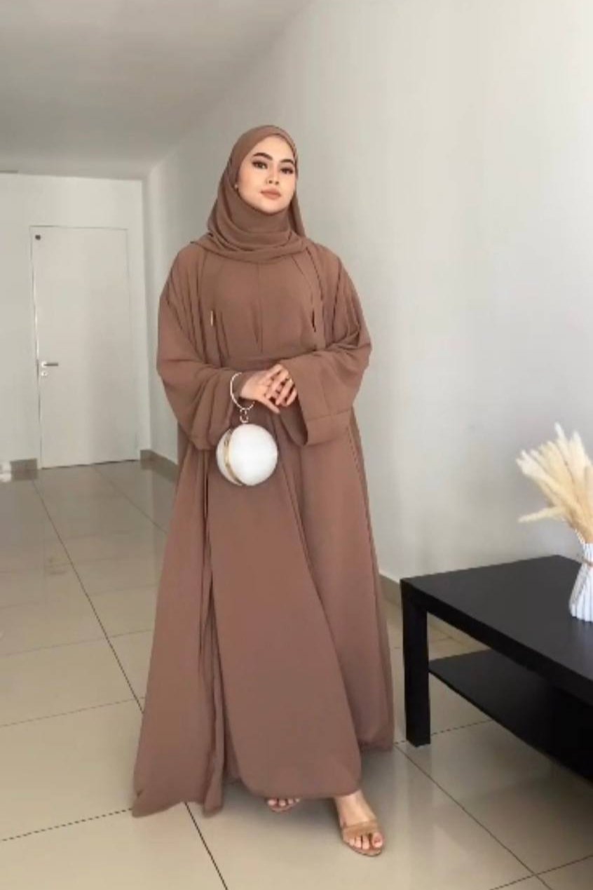 Light Brown Party Wear Abaya with Hijab