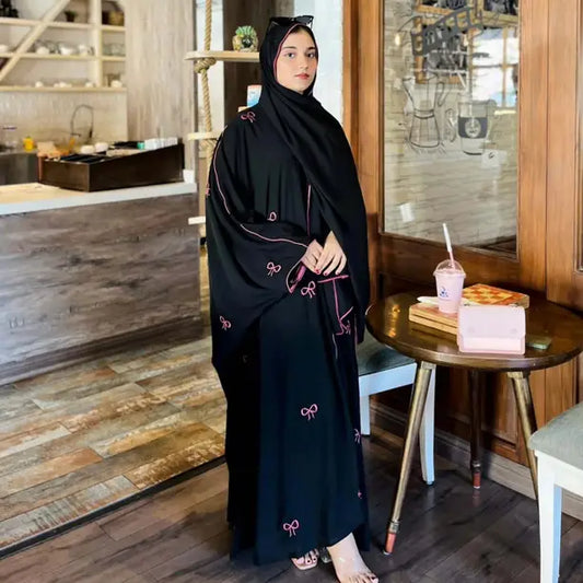 Black Bow Abaya with Hijab