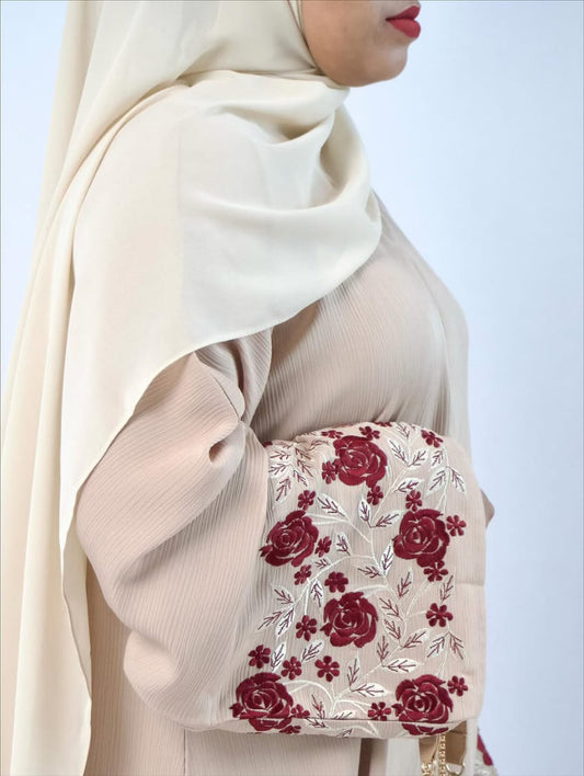 Beige Embroidered Sleeve Abaya