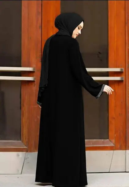 Cotton Blend Self Design Burqa With Hijab  (Black)