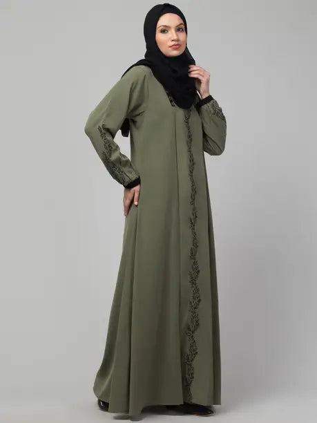 Nida Matte Solid Burqa With Hijab  (Green)