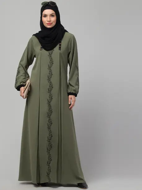 Nida Matte Solid Burqa With Hijab  (Green)