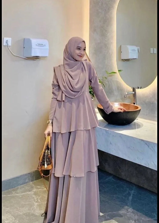 Nude Layered Flow Abaya