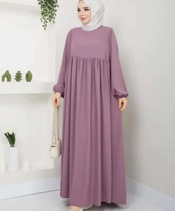 Soft Mauve Gathered Modest Abaya (Premium Nida)