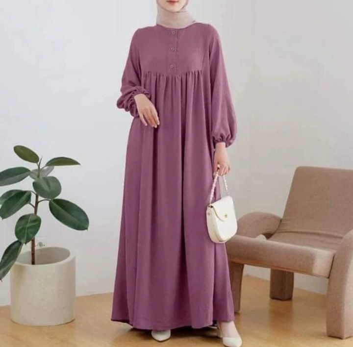 Soft Lavender Gathered A-Line Abaya with Buttoned Bodice