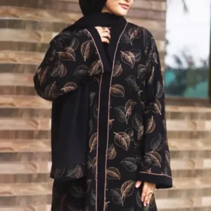 Designer Polyester Printed Abaya With Hijab  (Black)