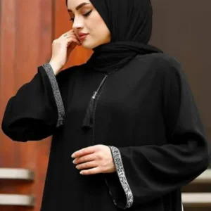 Cotton Blend Self Design Burqa With Hijab  (Black)
