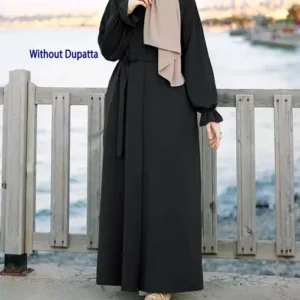 Buraque Designer Polyester Solid Abaya  (Black)