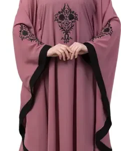 Crepe Self Design Abaya With Hijab  (Multicolor)