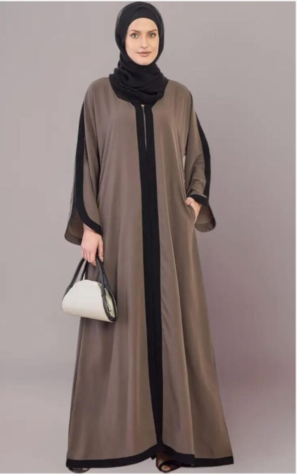 Dual Tone Nida Abaya with Black Contrast Panels & Hijab – Coffee Brown