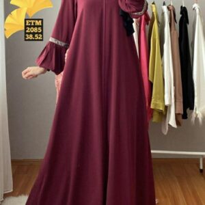 Maroon Nida Abaya with Embellished Sleeves & Hijab – Party Wear