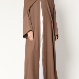 Classic Brown Front-Open Abaya with Matching Hijab – Everyday Wear