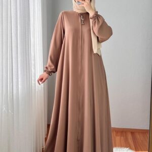 Front-Zip Coffee Brown Abaya – Elegant & Comfortable