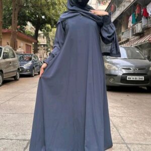 Navy Blue Flared Abaya with Smocked Sleeves – Modest & Stylish