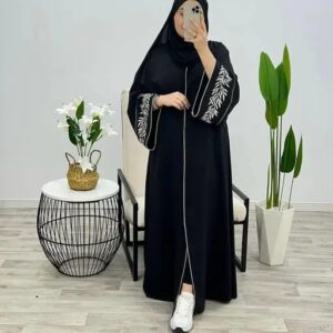 Nida Black Embroidered Abaya with Elegant Sleeve Detailing
