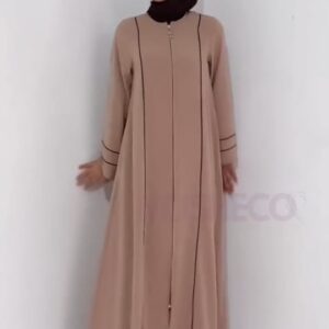 Premium Nida Beige Abaya with Black Piping Detail