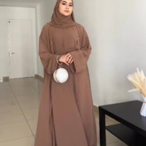 Women’s Premium Nida Abaya with Hijab – Elegant Brown Designer Wear