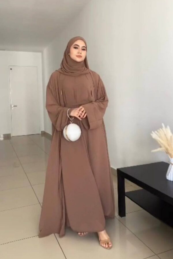 Women’s Premium Nida Abaya with Hijab – Elegant Brown Designer Wear