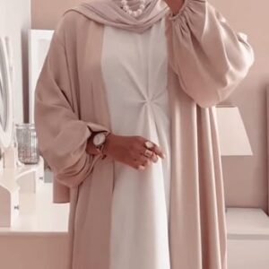 Nida Dual-Tone Beige & White Open Abaya